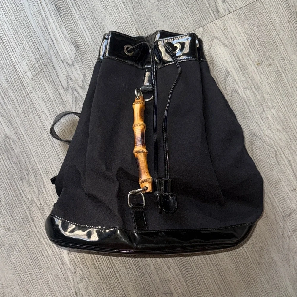 Authentic 1990’s Gucci Black Backpack with Bamboo Accent - Picture 2 of 16